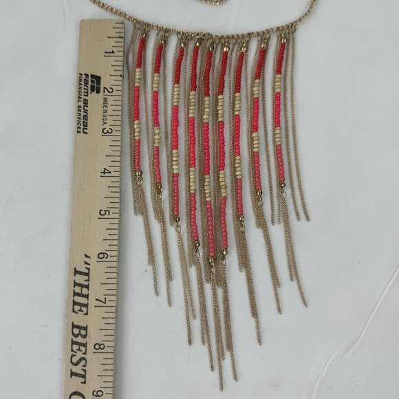 Boho-Chic Fringe Necklace Multicolor Beads Gold Tone Chains By Claires 19" -21" - Picture 7 of 7